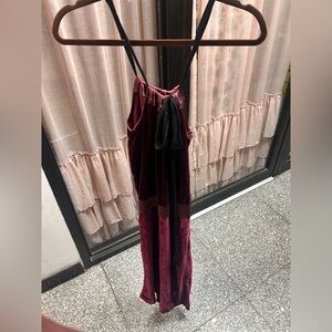 vintage french red velvet silk strap midi dress wedding guest